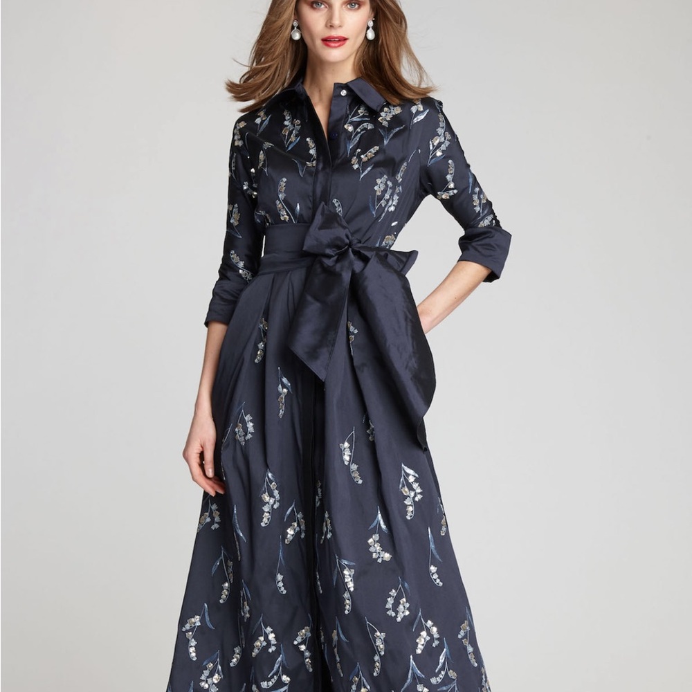 Teri Jon Gorgeous Sequinned Navy Gown